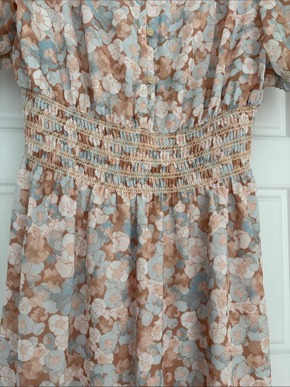 Wilfred Boho Floral Smocked Waist Lined Floral Midi Dress – Size M - Picture 6 of 11